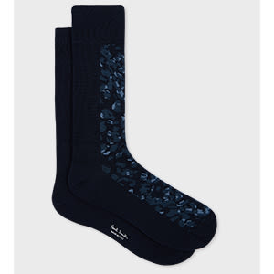 Shop Paul Smith Dark Blue Cotton-blend Leopard Socks
