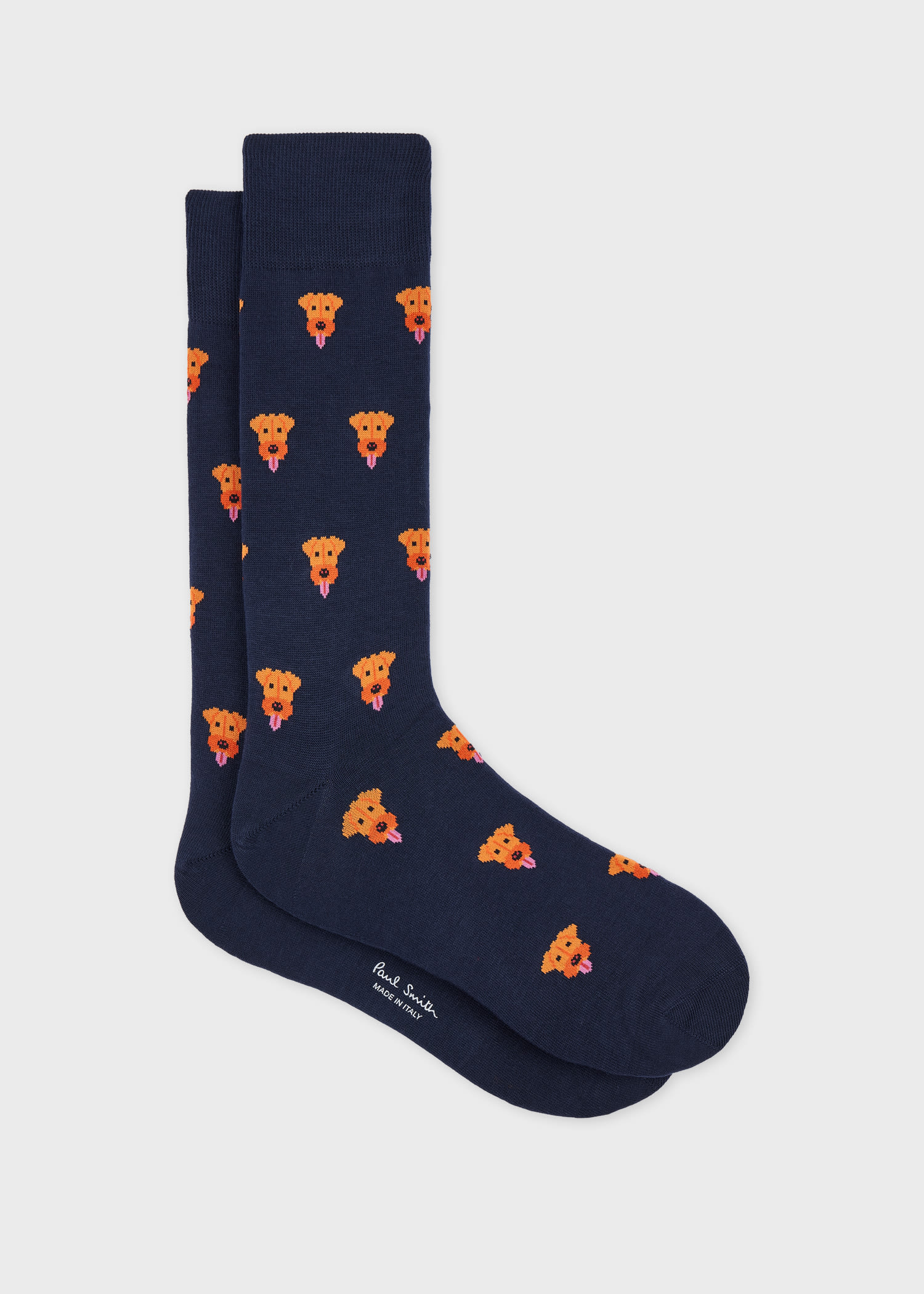 PAUL SMITH NAVY BLUE COTTON-BLEND DOG SOCKS