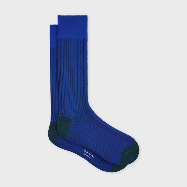 Paul Smith Ribbed Cotton-Blend Socks Blue