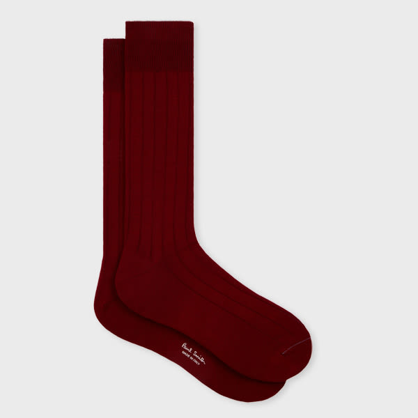Paul Smith Burgundy Ribbed Cotton Socks Red