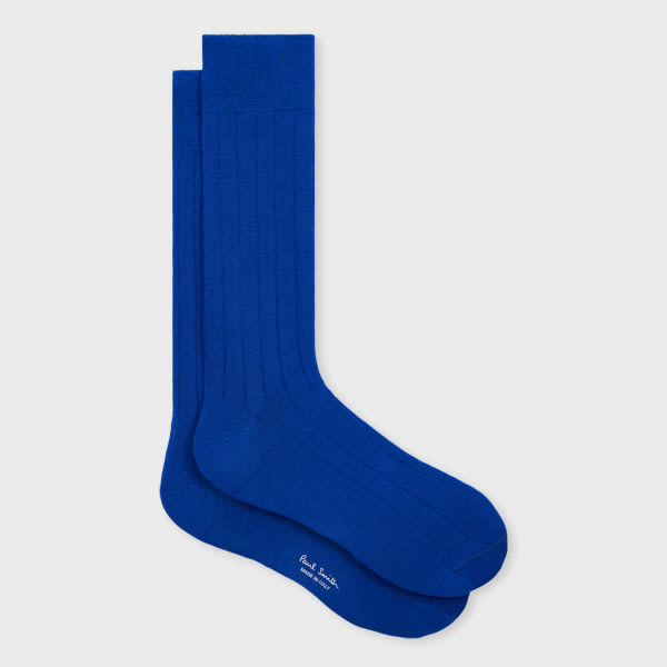 PAUL SMITH BRIGHT BLUE RIBBED COTTON SOCKS