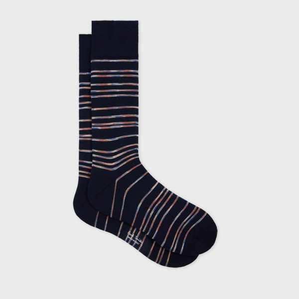 Paul Smith Navy Blue Cotton-blend 'pinstripe Signature' Socks In Black