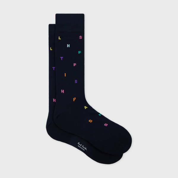 Paul Smith Navy Logo Letter 'Stamp' Socks Blue