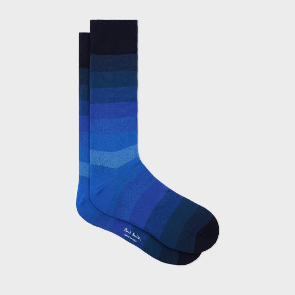 Paul Smith Blue Cotton-blend Ombre Stripe Socks In Blue