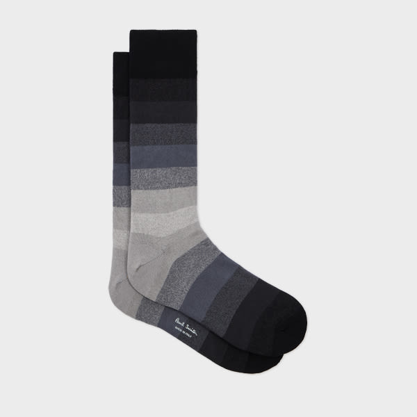 Paul Smith Black Cotton-blend Ombre Stripe Socks In Black