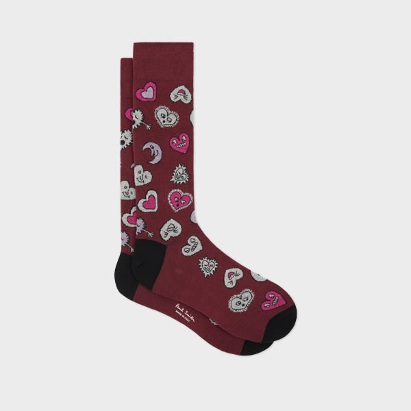 Paul Smith Burgundy 'hearts And Stars' Cotton-blend Socks Red