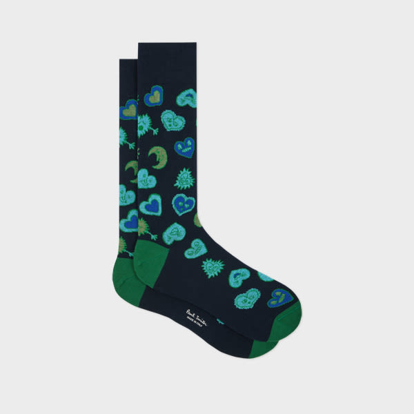 Paul Smith Navy 'hearts And Stars' Cotton-blend Socks Blue