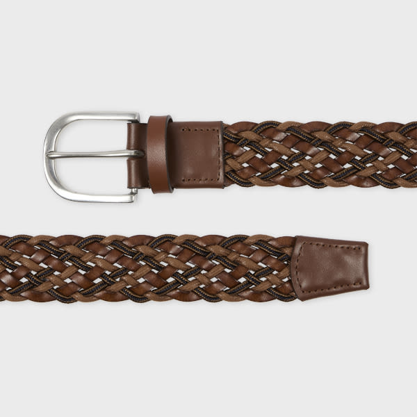 Paul Smith Dark Brown Leather Mixed Weave Belt