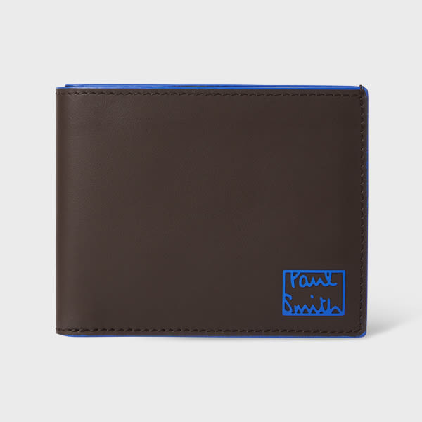 Paul Smith Brown Leather 'contrast Logo' Compact Billfold Wallet In Brown