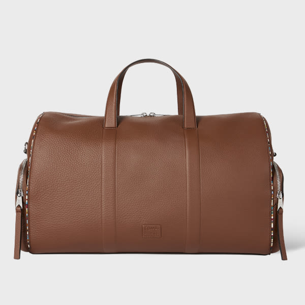 Paul Smith Tan Leather 'Signature Stripe' Piping Holdall Brown
