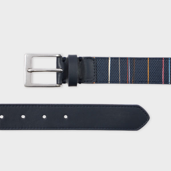 Paul Smith Navy Leather 'Signature Pinstripe' Belt Multicolour