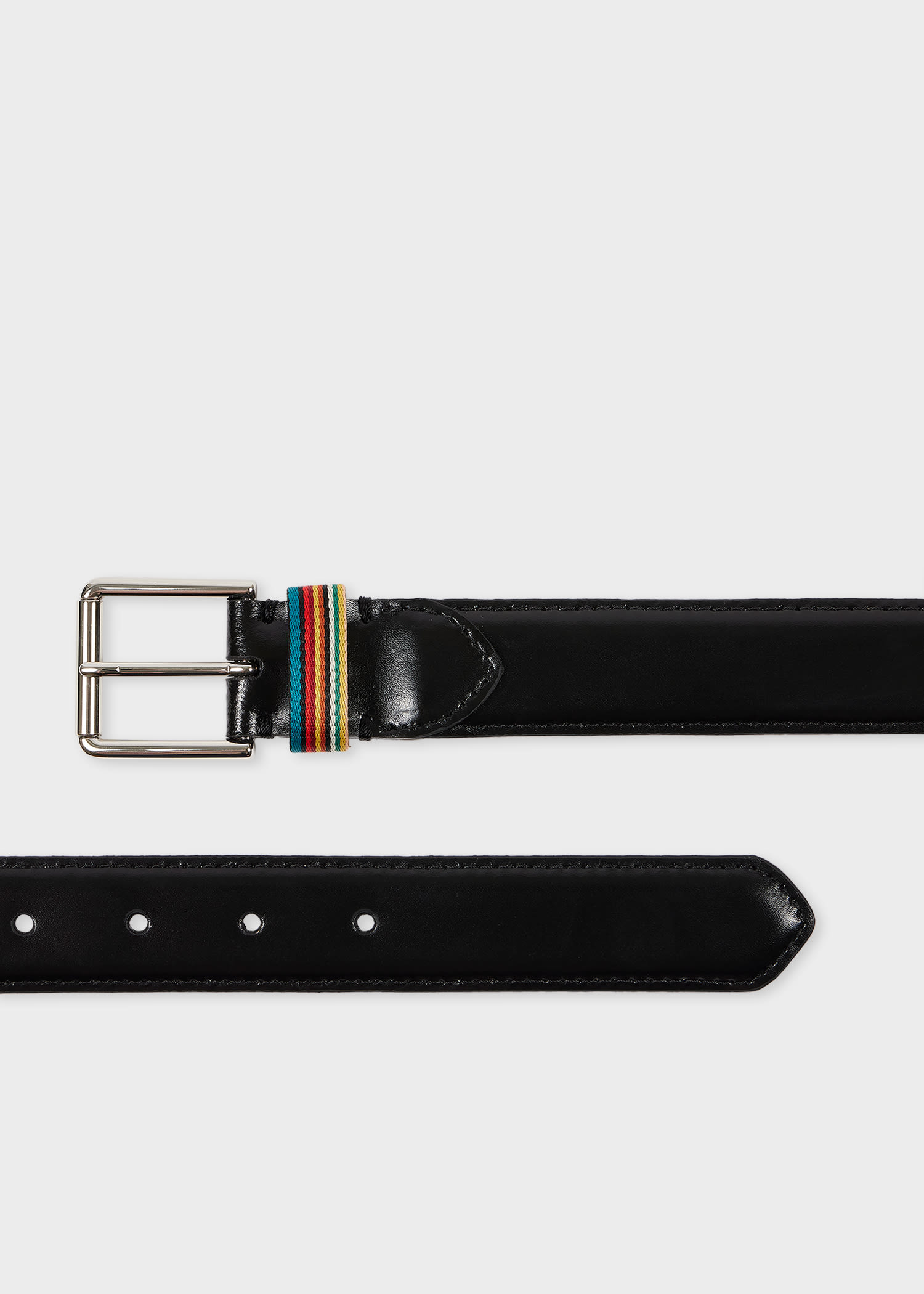 Paul Smith Black Leather 'Signature Stripe' Keeper Belt