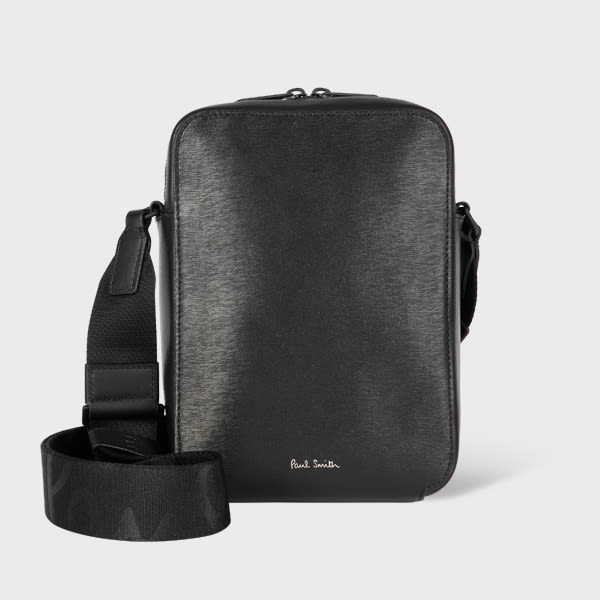 Paul Smith Black Straw-Grain Embossed Leather Large Flight Bag