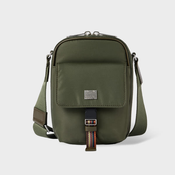 Paul Smith Khaki Recycled Nylon 'Signature Stripe' Small Flight Bag Green