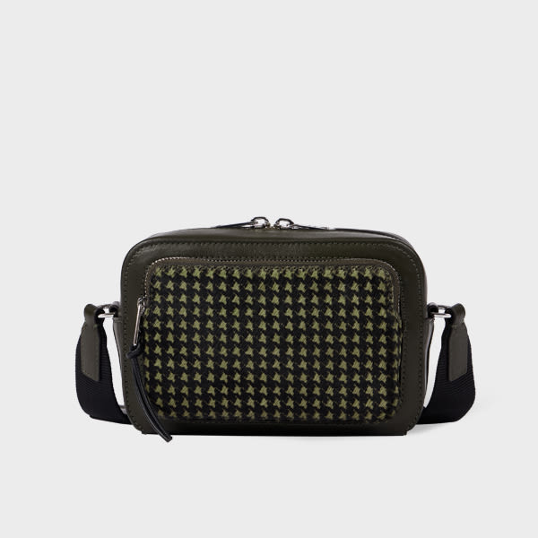 Paul Smith Leather Green Houndstooth Flight Bag