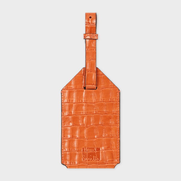 Paul Smith Orange Croc-Emboss Leather Luggage Tag