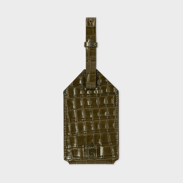 Paul Smith Green Khaki Croc-Emboss Luggage Tag