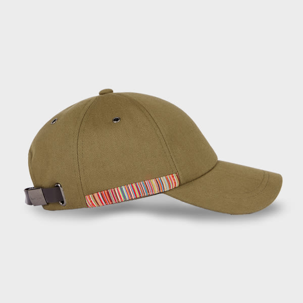Paul Smith Khaki 'Signature Stripe' Trim Baseball Cap Brown