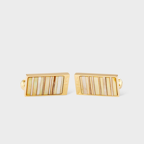 Paul Smith Gold Metallic And Mother Of Pearl 'stripe' Cufflinks