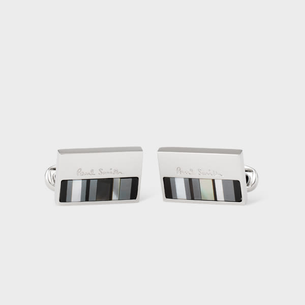 Paul Smith Silver Mother Of Pearl Stripe Logo Cufflinks