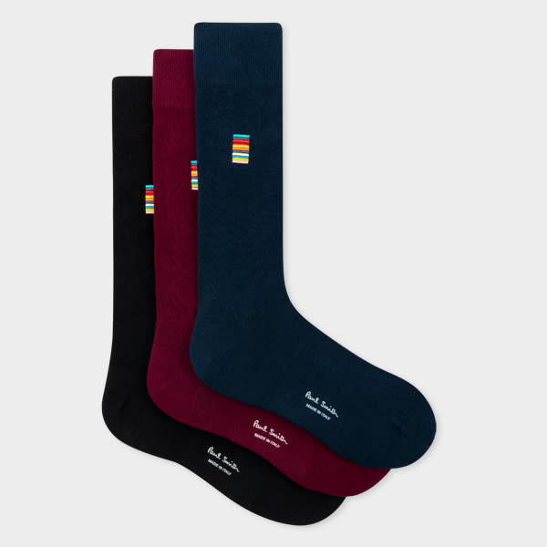 Paul Smith Signature Stripe Embroidery Plain Socks Three Pack Multicolour