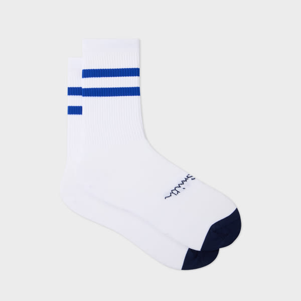 Paul Smith White Cycling Socks With Blue Stripe Tipping In White
