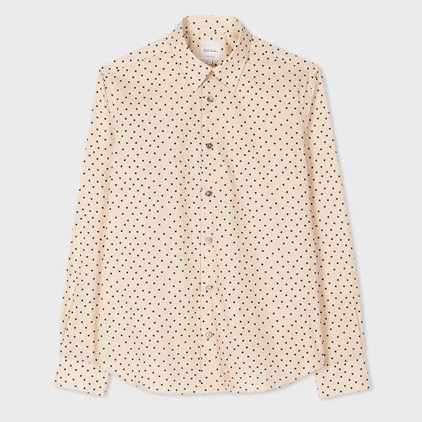 Paul Smith Slim-Fit Ecru 'Love Heart Polka' Cotton Shirt White