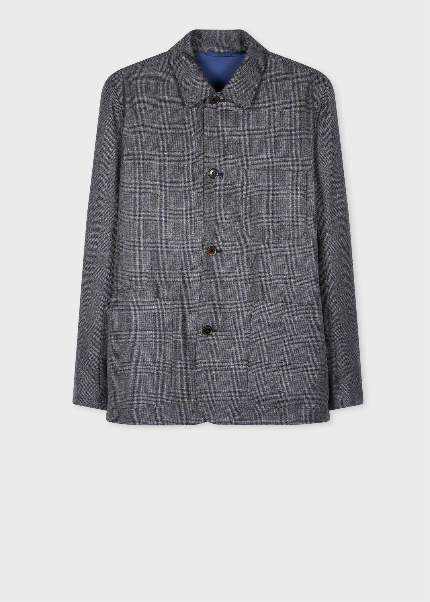 Paul Smith Grey Check Wool Work Jacket Blue In Blue