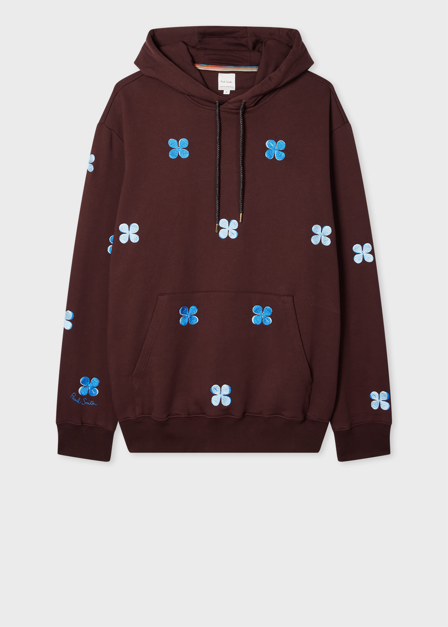 Paul Smith Burgundy Embroidery Floral Cotton Hoodie Red