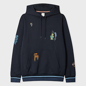 Paul Smith Navy Embroidered 'little Beasts' Hoodie Blue In Blue