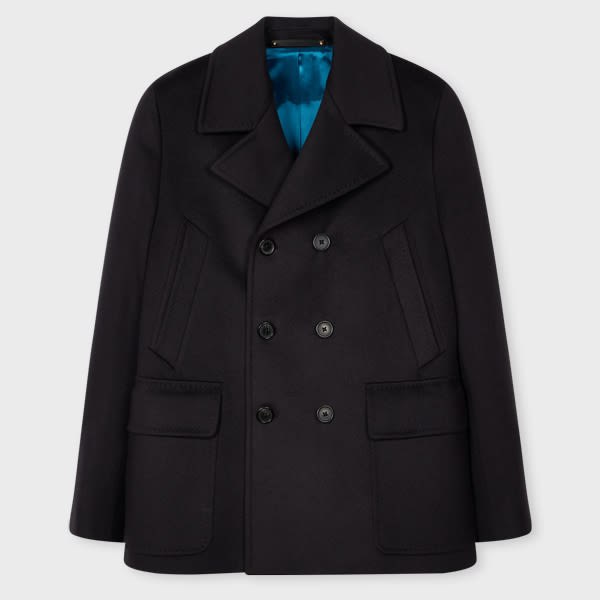 Shop Paul Smith Dark Navy Wool And Cashmere-blend Pea Coat Blue