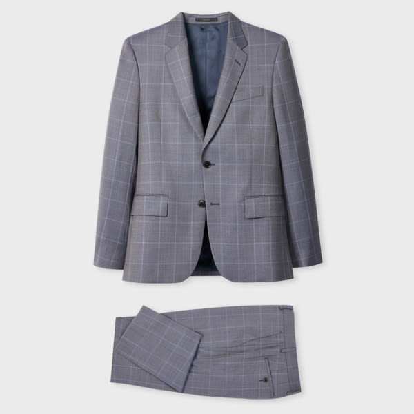 Paul Smith The Soho – Tailored-Fit Grey Windowpane Check Wool Suit Blue