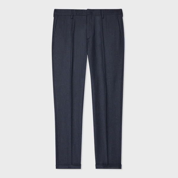 Paul Smith Slim-Fit Dark Blue Overdyed Wool-Cashmere Flannel Trousers