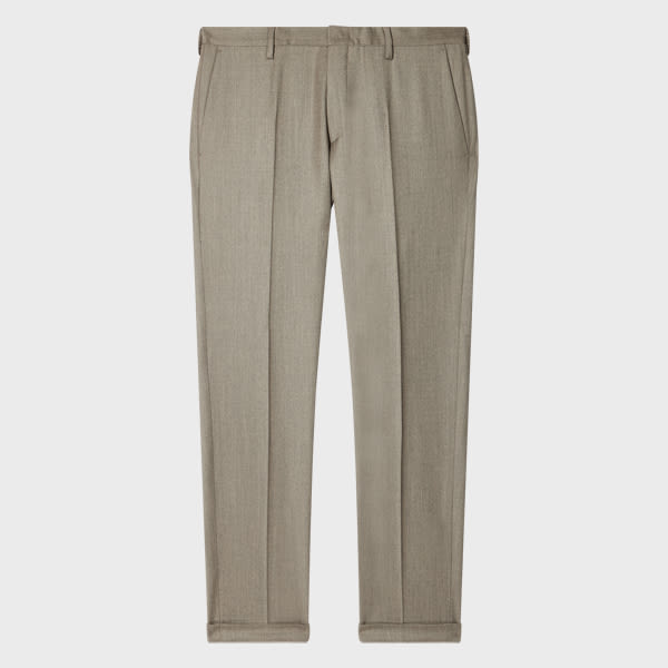 Paul Smith Slim-fit Oatmeal Overdyed Wool-cashmere Flannel Trousers Grey In Gold
