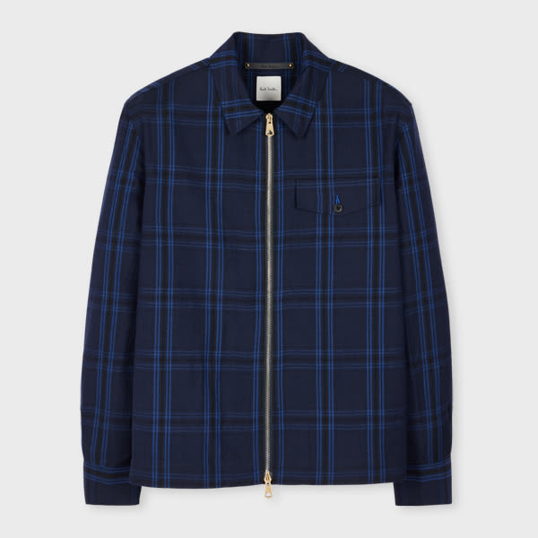 Paul Smith Checked-pattern Zip-front Shirt Jacket In Blue