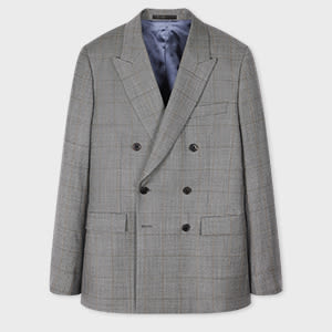Paul Smith Grey Windowpane Check Wool Double-breasted Blazer In Gray
