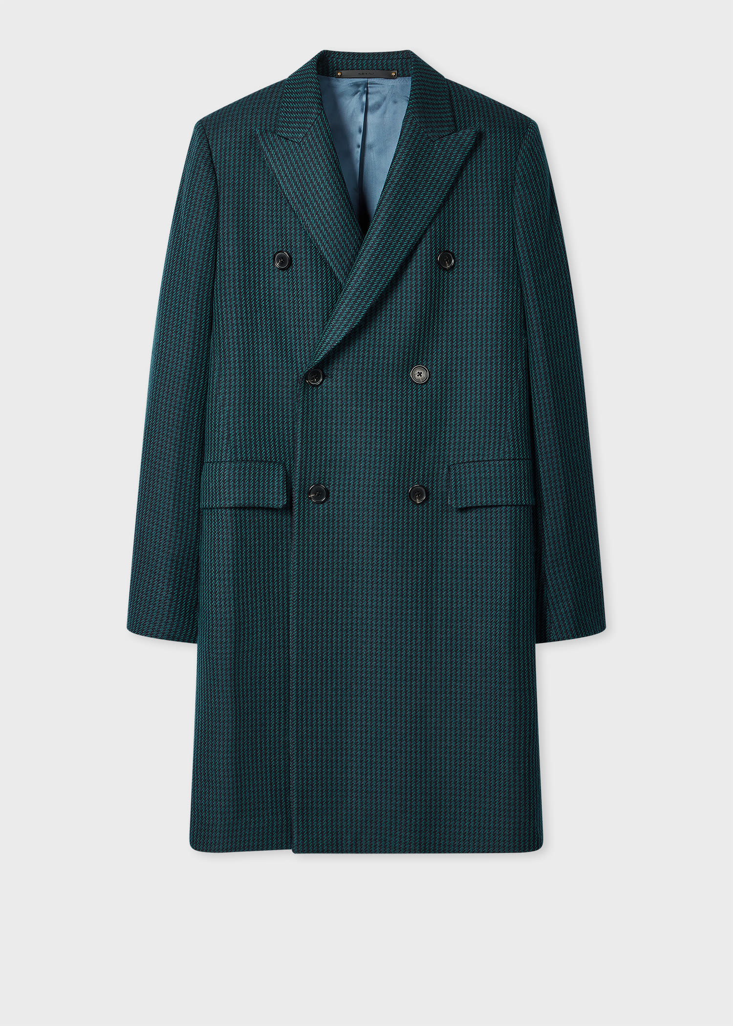 Paul Smith Navy And Teal Houndstooth Wool-blend Double Breasted Overcoat Blue In Green