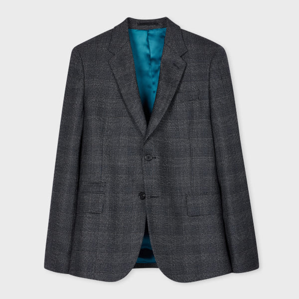 Paul Smith Tailored-Fit Navy Gingham Check Natural Stretch Wool Blazer Blue