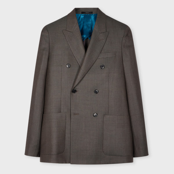 Paul Smith Tailored-fit Brown Double-breasted Melange Check Wool Blazer In Brown
