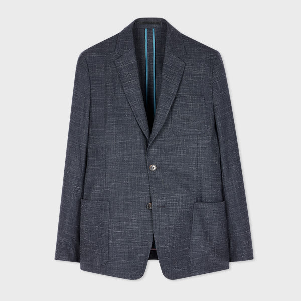 Paul Smith Dark Blue Marl Wool-Linen Unlined Blazer
