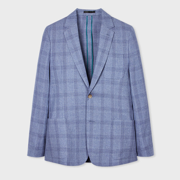 Paul Smith Sky Blue Cotton-Linen Check Unlined Blazer