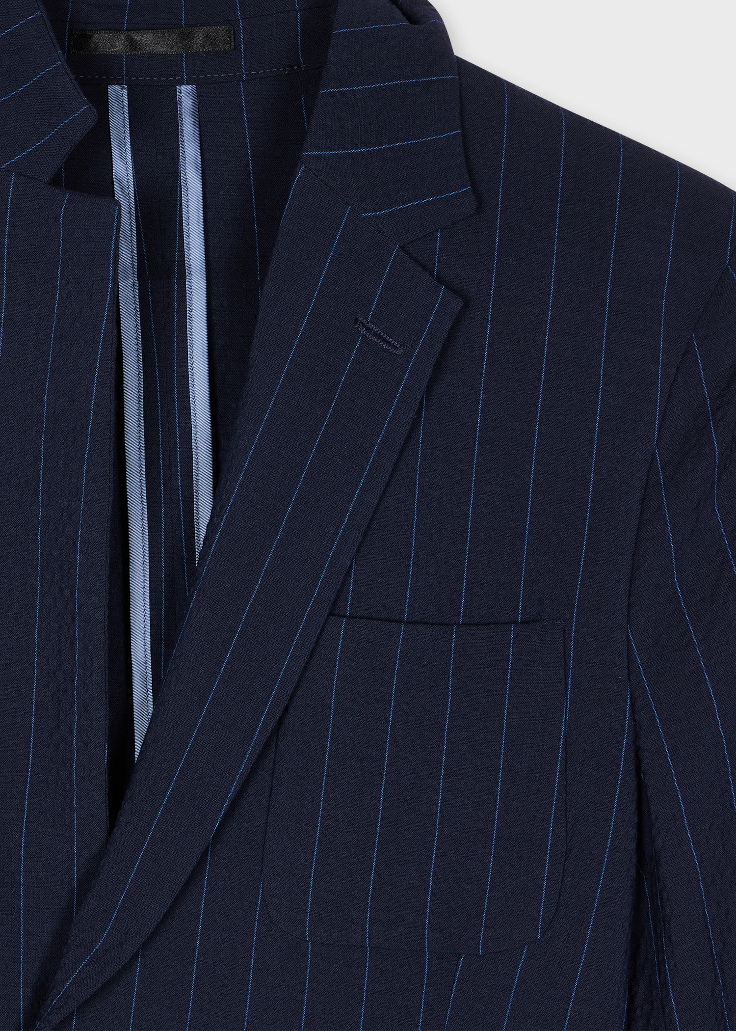 PAUL SMITH NAVY PINSTRIPE WOOL SEERSUCKER UNLINED BLAZER BLUE