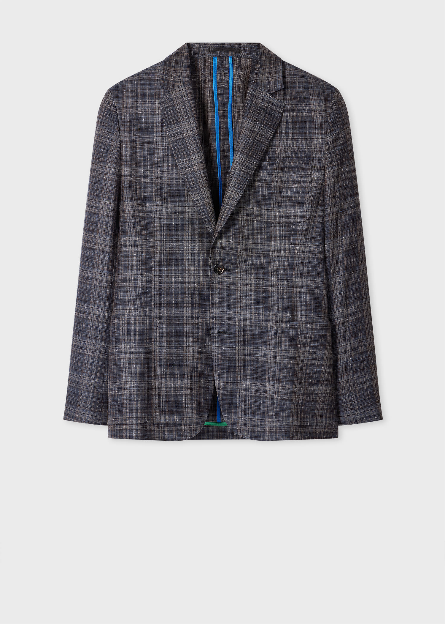 Paul Smith Brown And Navy Check Silk-wool Patch-pocket Blazer