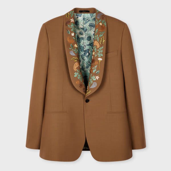 PAUL SMITH BROWN FRESCO WOOL EMBROIDERED-LAPEL BLAZER