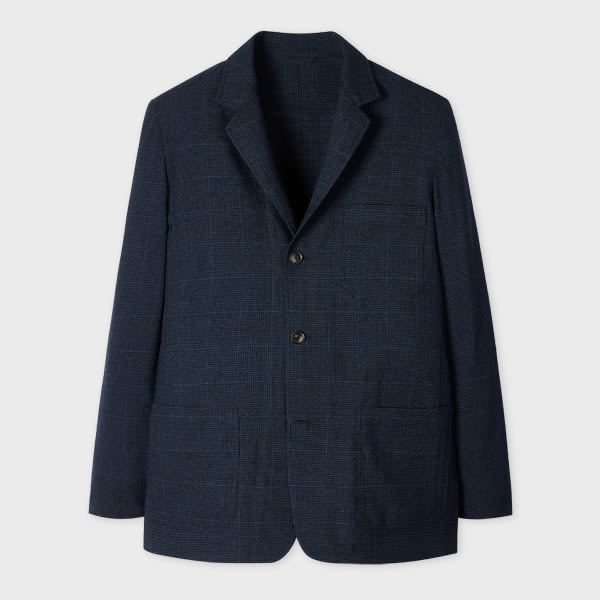 Paul Smith Navy Check Stretch-wool Patch-pocket Blazer Blue In Blue