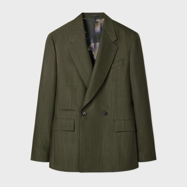Paul Smith Khaki Textured Wool-lyocell Double-breasted Blazer Green