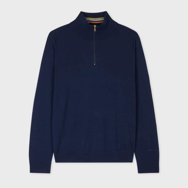 Paul Smith Navy Merino Wool Half-Zip Sweater Blue