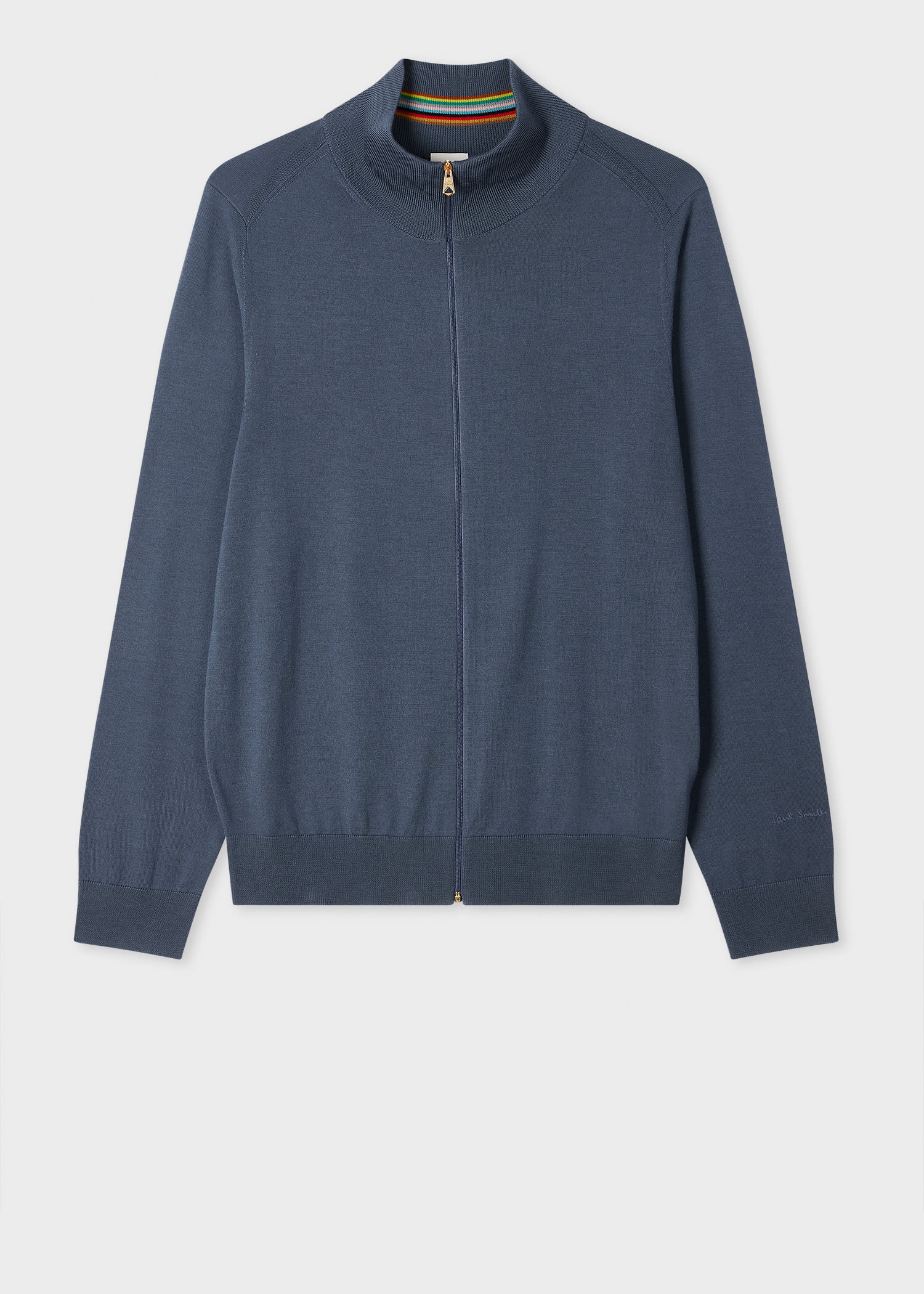Paul Smith Stone Blue Merino Wool Full-Zip Cardigan