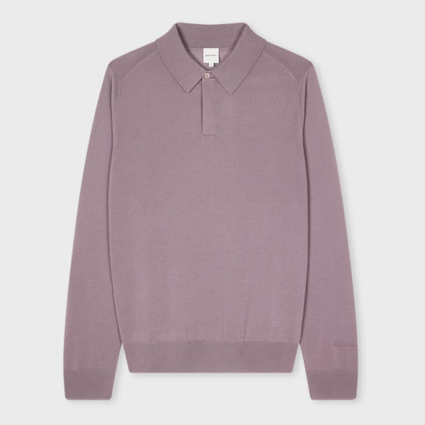 Paul Smith Mauve Merino Wool Knitted Long-sleeve Polo Shirt Purple In Purple