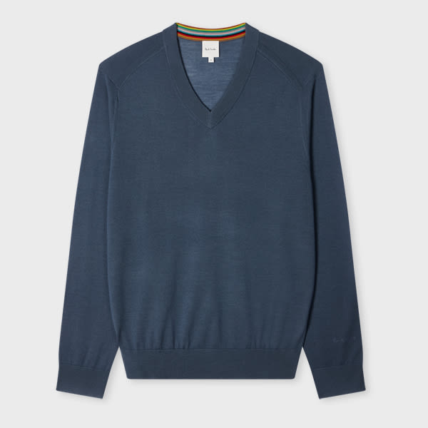 Paul Smith Stone Blue Merino V-Neck Sweater